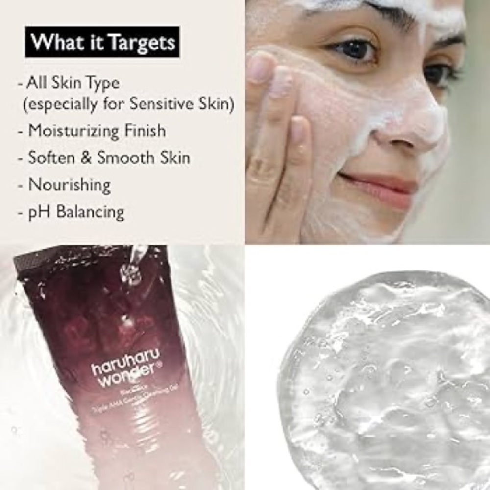 Haruharu Wonder Black Rice Triple AHA Gentle Cleansing Gel Unscented K Beauty - Picture 2 of 9